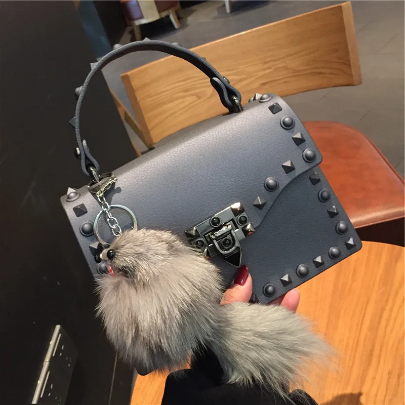 TekiEssica сумка с заклепками женская сумка прозрачная желе роскошная сумка матовая конфетная цветная сумка-тоут дизайнерская сумка через плечо - Цвет: large gray