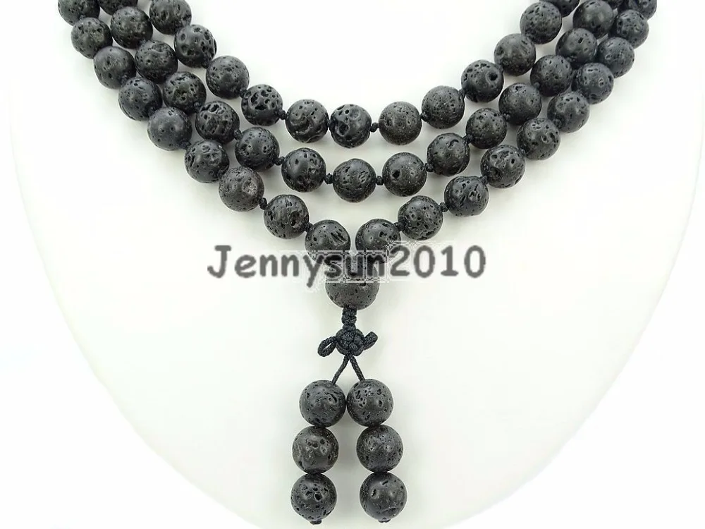 Natural Volcanic Lava 10mm Gems Stone Buddhist 108 Beads Prayer Mala Knot Necklace Multi-Purpose 5Strands/Pack