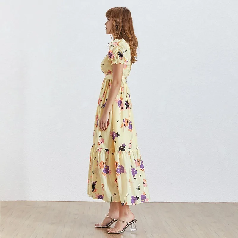 Платье с коротким рукавом TWOTWINSTYLE летнее платье треугольным вырезом высокой