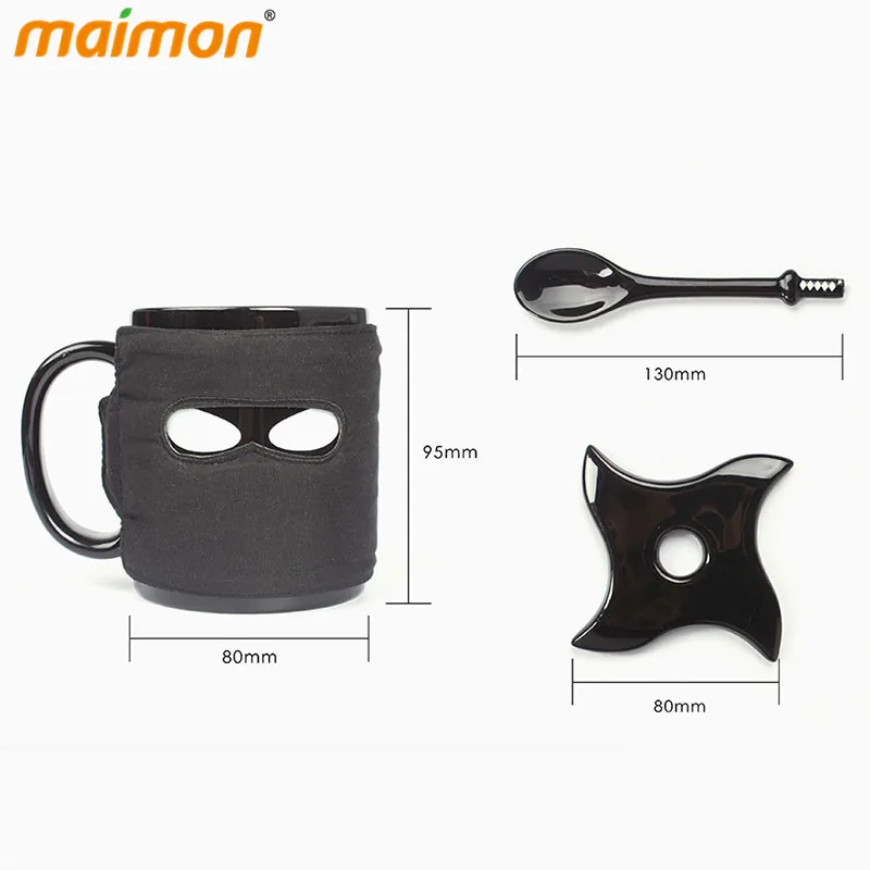 Крутая кружка с изображением ниндзя черная маска керамическая для чая кофе мечом