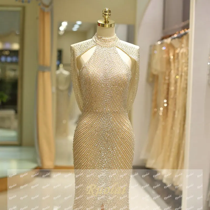 vestidos de fiesta Mermaid Luxury Evening Dress Long 2018 Heavy Beaded Sequined Arabic Dubai Evening Gowns Formal Party Dress