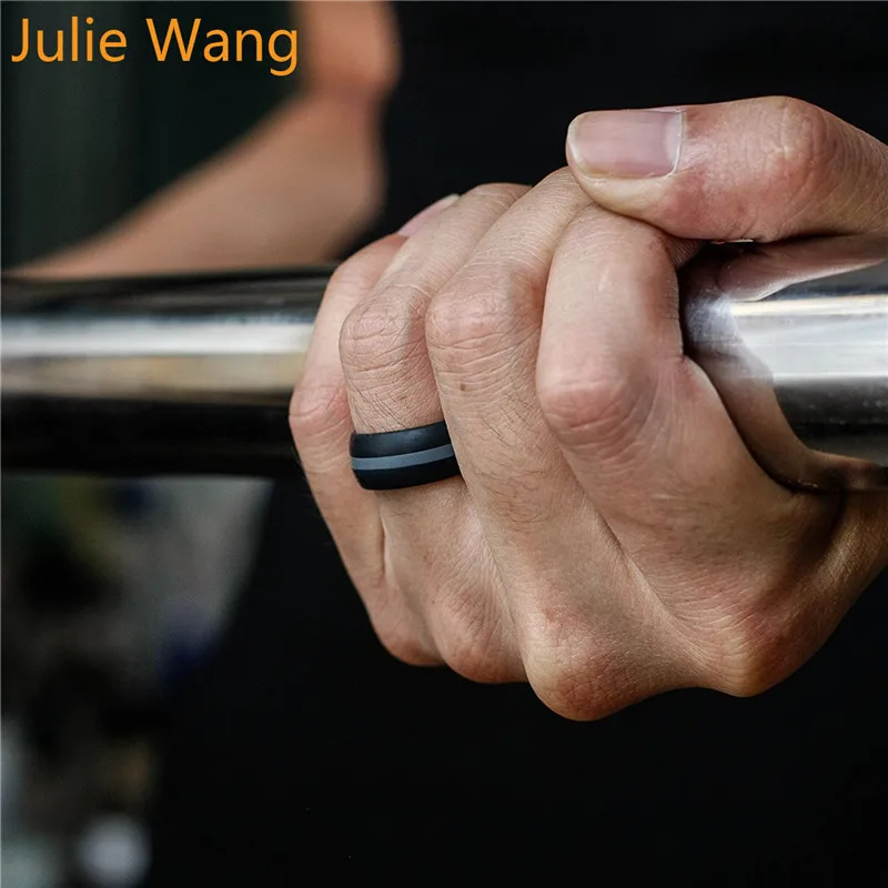Julie Wang, 5 шт., 8,7 мм, дерево, силикон, мужское кольцо, смешанные, 5 цветов, модные, вечерние, для спорта, свадьбы, вечеринки, подарок, Коктейльные кольца
