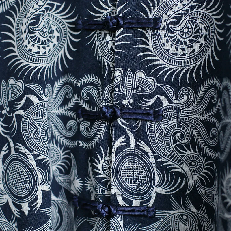 Johnature, Женский винтажный Тренч из хлопка и льна, цветочный принт, круглый вырез, пуговица, длинный рукав, осень, новые синие свободные женские пальто