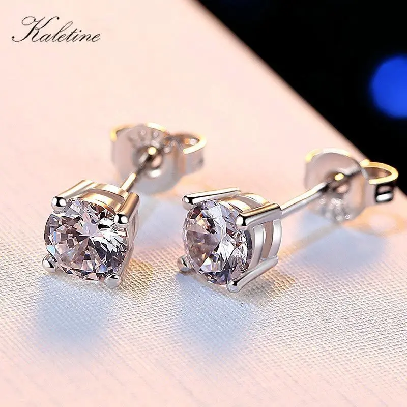 Серебряные серьги из настоящего 925 пробы, прозрачные циркониевые серьги-гвоздики с кристаллами CZ для женщин, ювелирное изделие 5, 6, 7, 8 мм