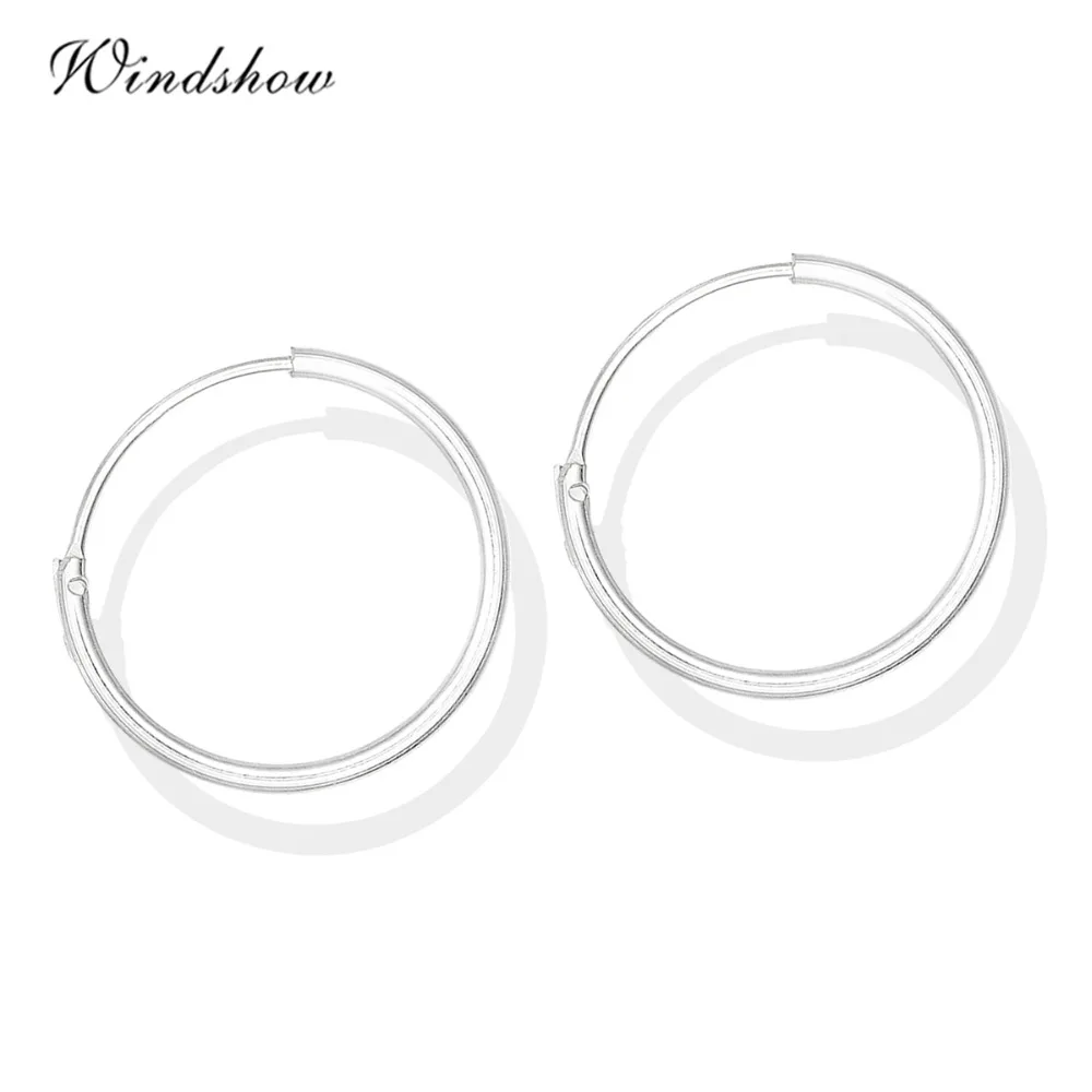 Маленькие круглые серьги Обручи из настоящего серебра 925 пробы 6 размеров для