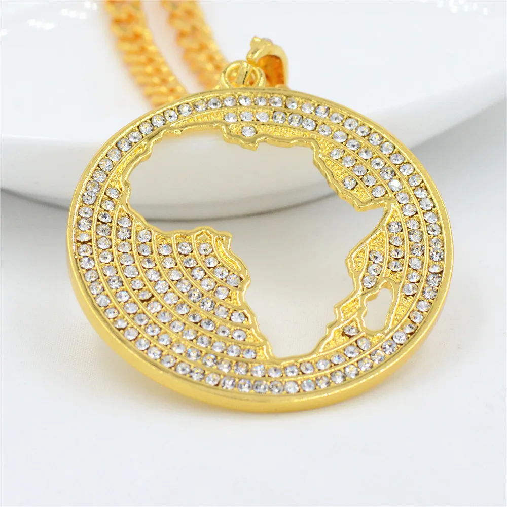 Ожерелье Uodesign с круглой картой Африки стразы кулон и цепь золотого цвета