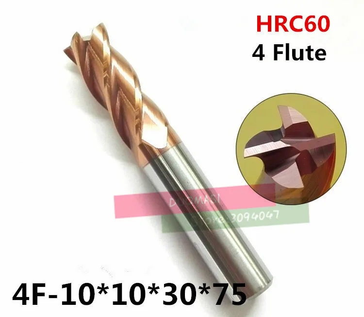 

4f-10*10*30*75,hrc60,material Carbide Square Flatted End Mill four 4 flute 10mm coating nano use for High-speed milling machine