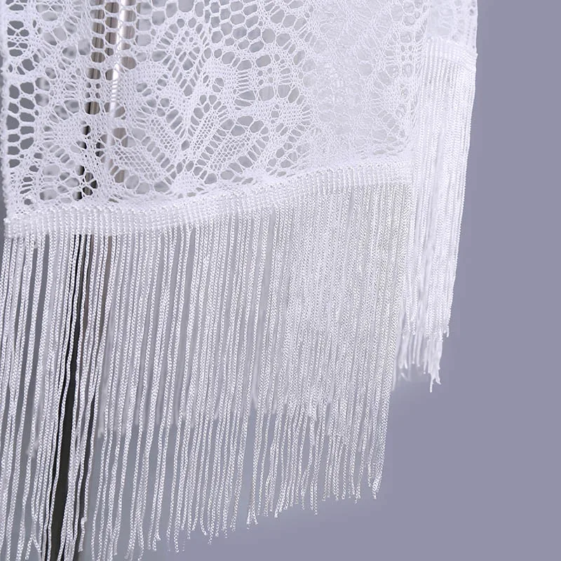 

ZSyearth Women Summer Scarves White Hollow Long Tassel Shawls Wraps Pashmina Fashion Flower Shape Print Scarf