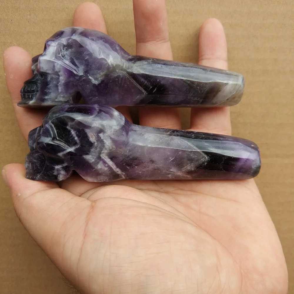 

100% NATURAL dream amethyst Quartz Crystal Smoking pipe skull