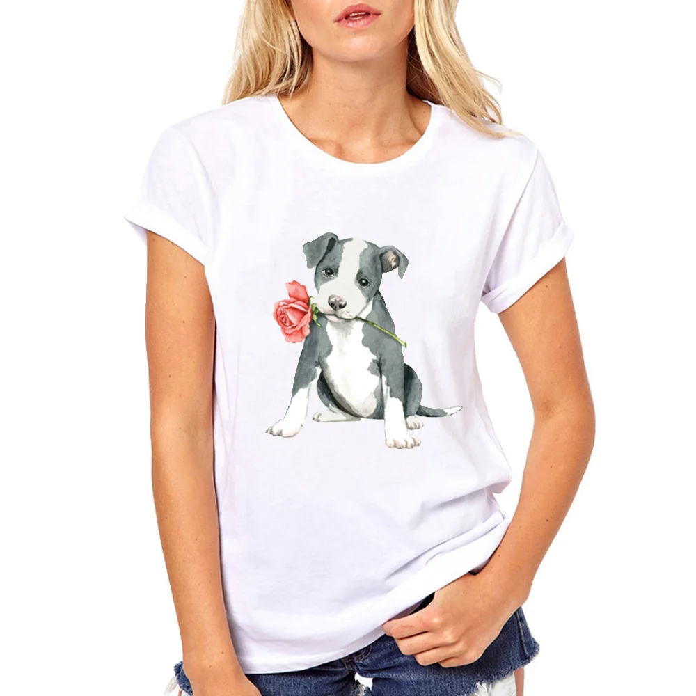 Rose Mini Schnauzer dog t shirt women Girl's Cute print Summer Short Sleeve Casual animal French Bulldog shirts For Women | Женская