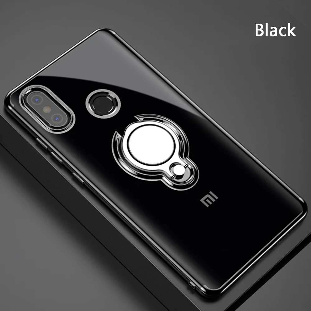 OTAO автомобильный магнитный держатель чехол для телефона для Xiaomi Mi 8 Lite 8 SE Pro Max 3 покрытие прозрачные чехлы чехол с держателем-кольцом для пальца чехол - Цвет: Black