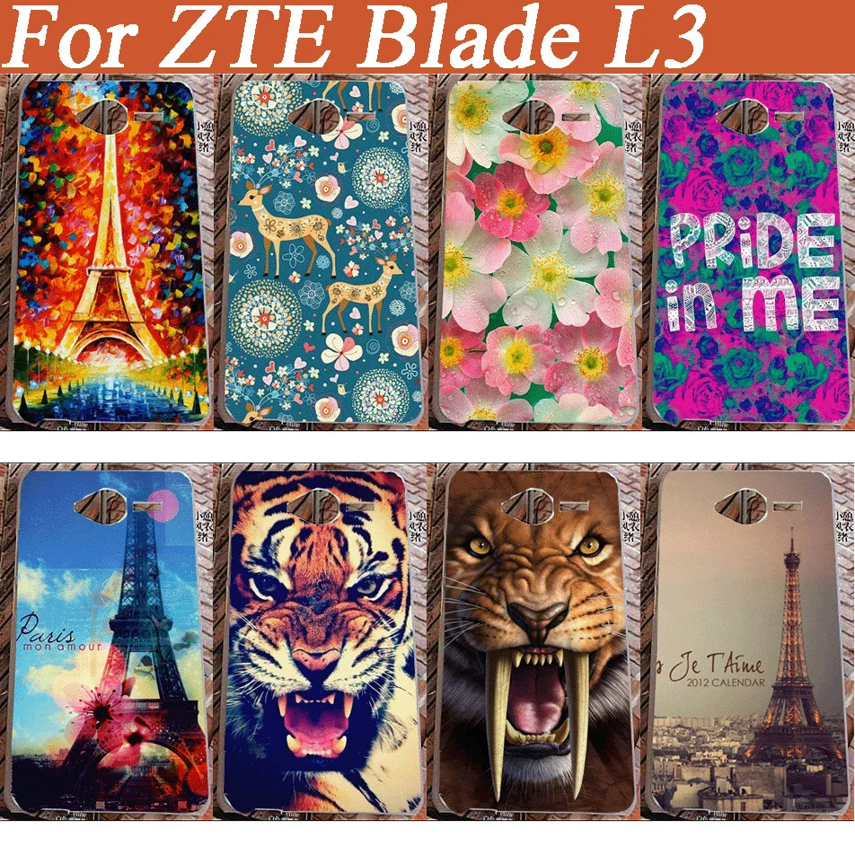 Жесткий прозрачный чехол для ZTE Blade L3 цветной с изображением цветов животных