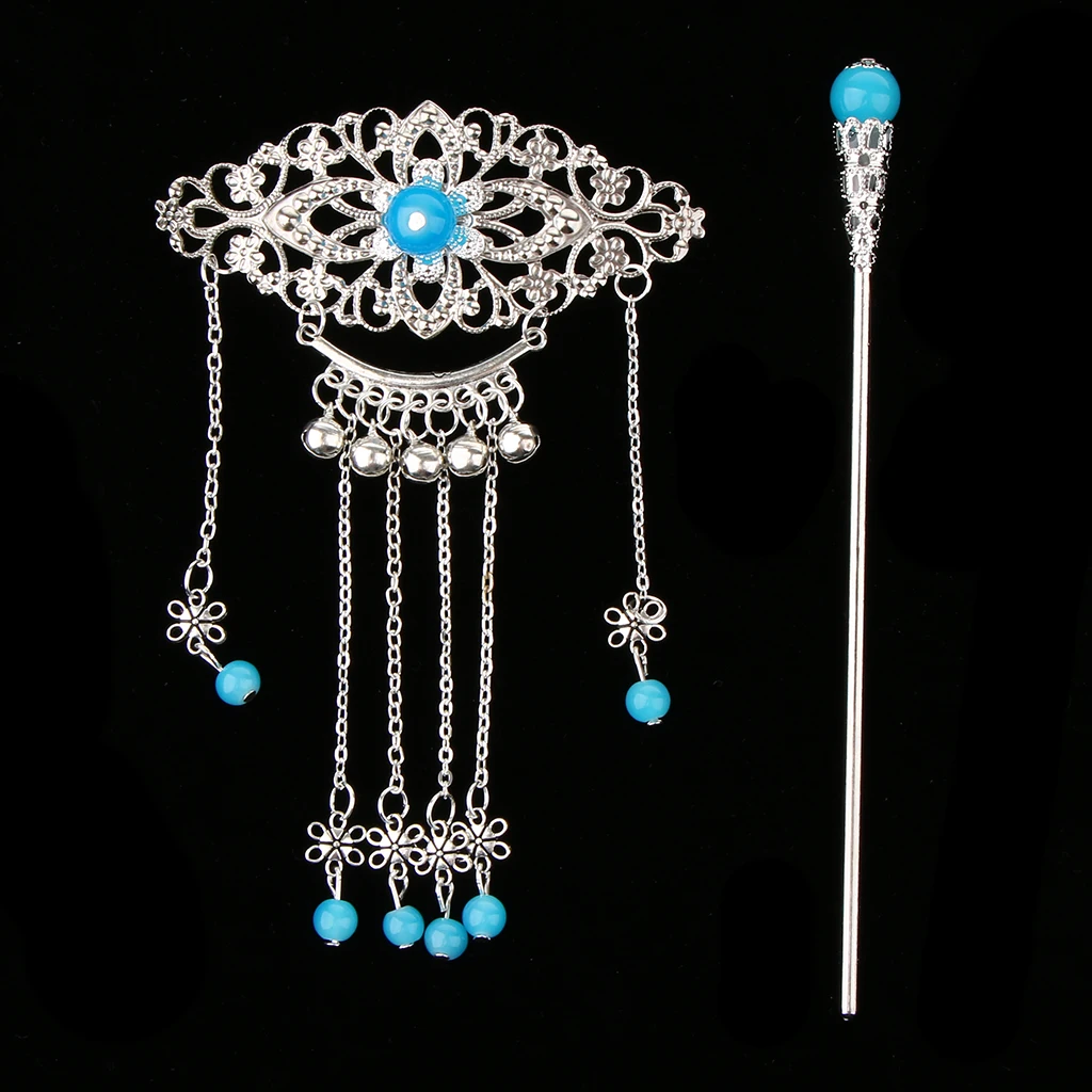 

2021 NEW Women Retro Traditional Chinese Wedding Floral Tassels Bells Hair Stick Chignon Chopsticks Headwear Hair Stick Jewelry