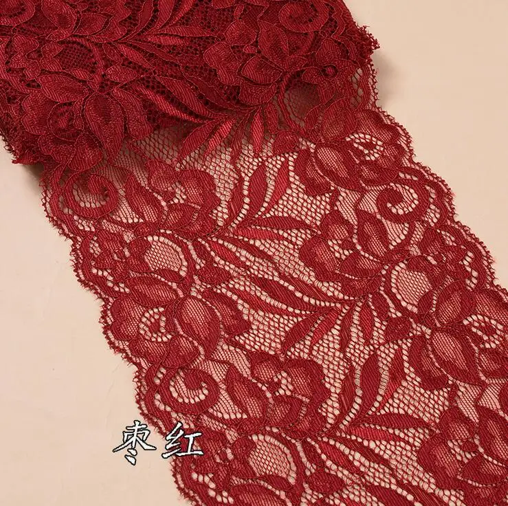 Dark Red 2 ярда 15 см широкая нейлоновая эластичная кружевная отделка для одежды DIY повязка на голову аксессуары швейная аппликация эластичная французская Сетка кружевная ткань - Цвет: Dark Red