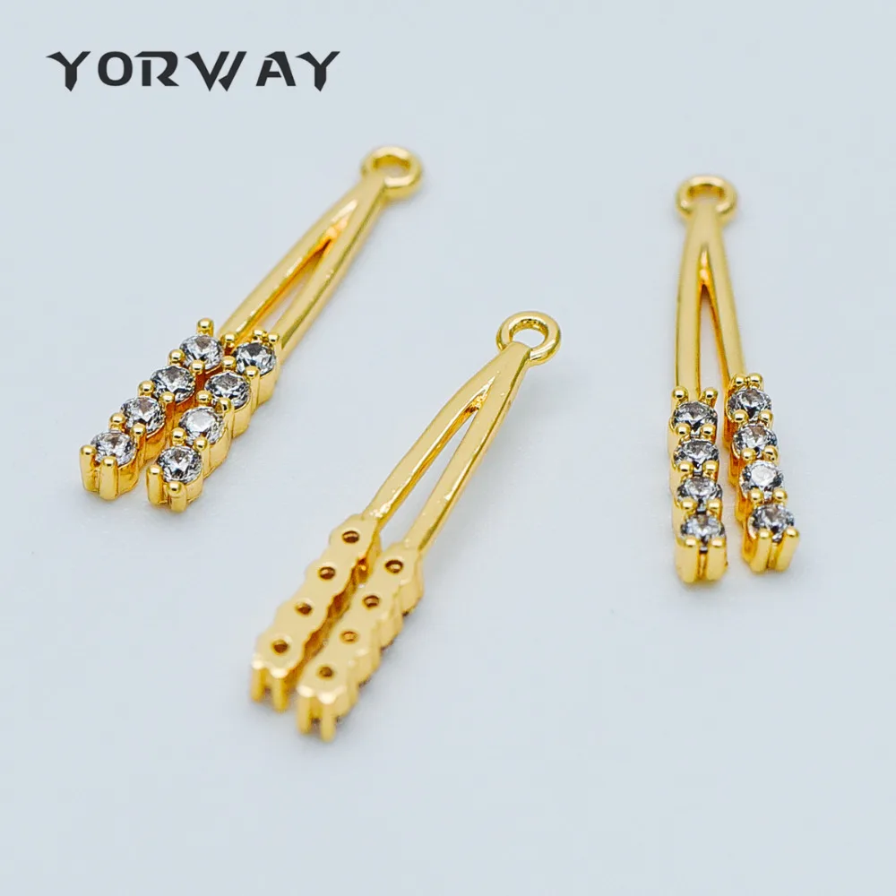 

4pcs CZ Paved Gold Stick Charms 19mm, Real Gold Plated Brass, Dangle Earring Components Pendants (GB-367)