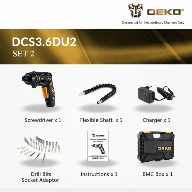 SET 2 DEKO DCS3.6DU2 Беспроводная электрическая отвертка с поворотной ручкой, бытовая аккумуляторная отвертка, 15+ 1 Настройка - Цвет: SET 2