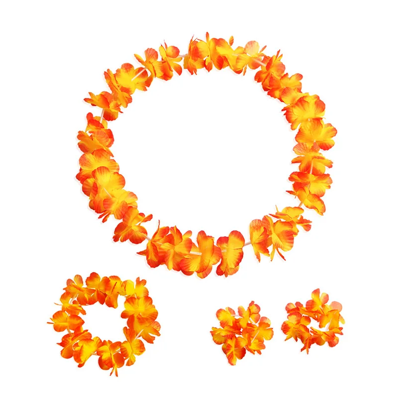 F04 orange 4 шт./компл. Гавайские праздничные гирлянды Костюм Хула ожерелье из цветов браслеты для тропических пляжных свадеб День рождения платье - Цвет: F04 orange