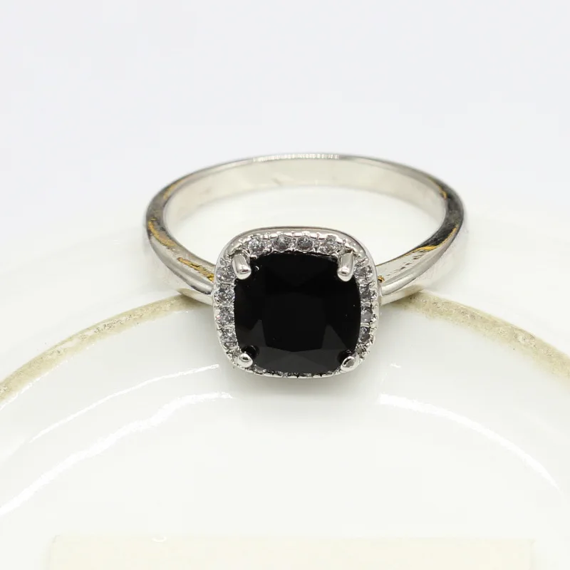 EIOLZJ квадратный черный камень 925 пробы серебряные кольца для женщин юбилей три