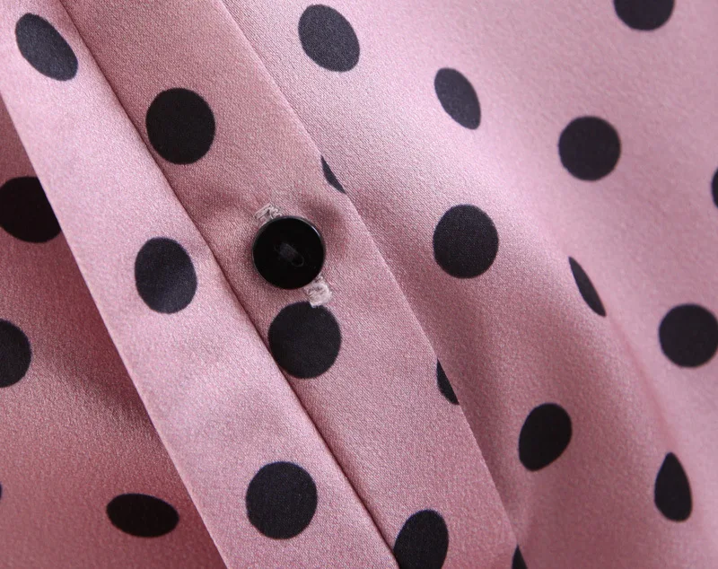 

H.SA Women Blouses and Tops Turn Down Collar Bow Polka Dot Pink Shirts Long Sleeve Female Blouses Long Sleeve Spring Shirts