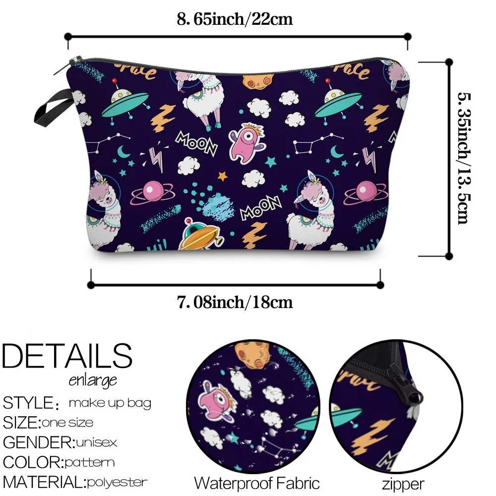 

Deanfun Space Cosmetic Bag Waterproof Printing Lovely Llama Pouch Custom Color for Travel 51481