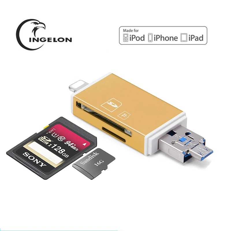 Ingelon micro sd Золотой считыватель карт памяти usb Microsd Компьютерные аксессуары TF адаптер otg адаптер для iphone 6 5 ipad ipod Mac