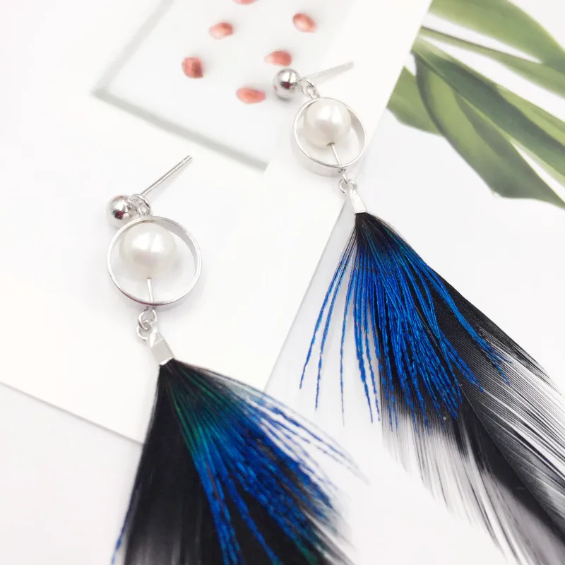Fashion Real 925 Sterling Silver Earrings Simulated Pearl Feather Tassel Drop Earring For Women Jewelry Brincos | Украшения и