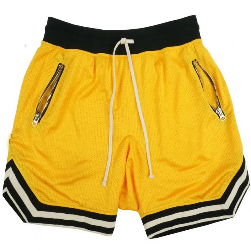 yellow GYMLOCKER летние однотонные сетчатые компрессионные быстросохнущие шорты, мужские спортивные штаны для тренажерного зала, мужские шорты для фитнеса, облегающая одежда - Цвет: yellow