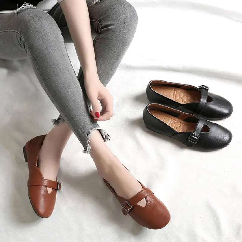 MYCORON 2018 New Arrivals Genuine Leather Luxury Square Toe Handmade Popular Casual Shoes Women Chaussure Femme | Обувь