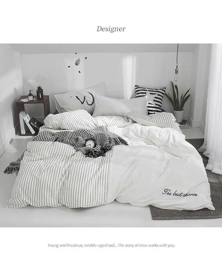 Luxury Cotton Duvet Cover 220x240cm Size Solid Color Quilt Cover White Stitching Stripe Pattern Quilt Cover Only Bedding Set
