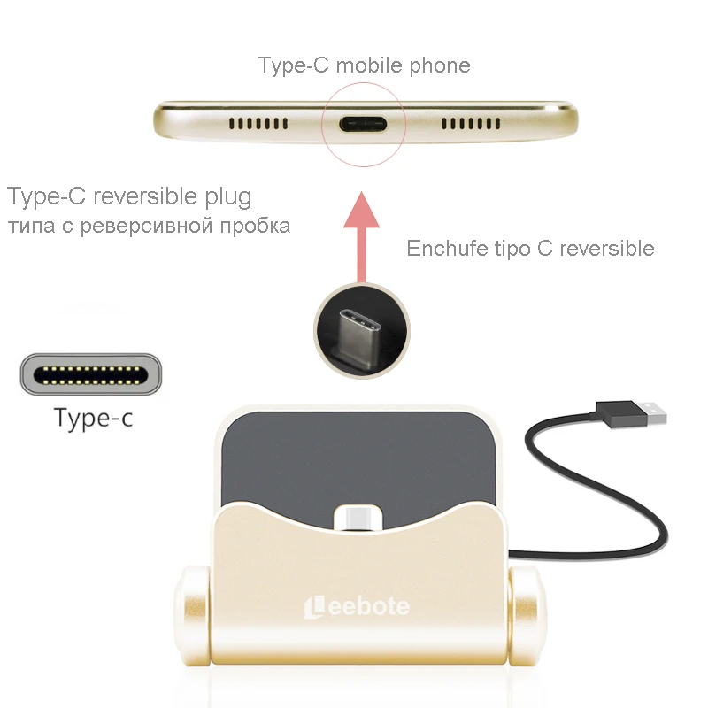 Зарядное устройство Leebote USB Type C вращающаяся док станция для Samsung Galaxy Huawei XiaoMi