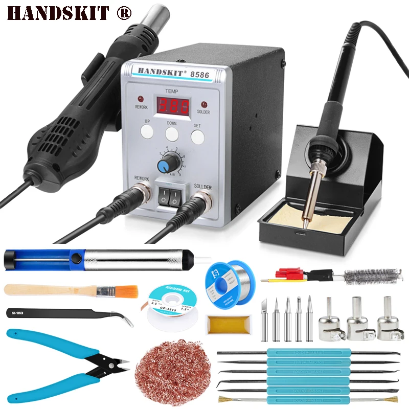 Handskit 750 Вт 8586 2 в 1 цифровой ESD фена паяльная станция Сварка SMD паяльная станция+ Электрический припой