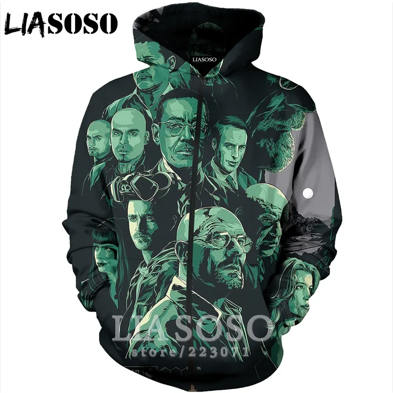 LIASOSO Новая мода для мужчин и женщин 3D принт сериал Breaking Bad Zipper толстовка унисекс