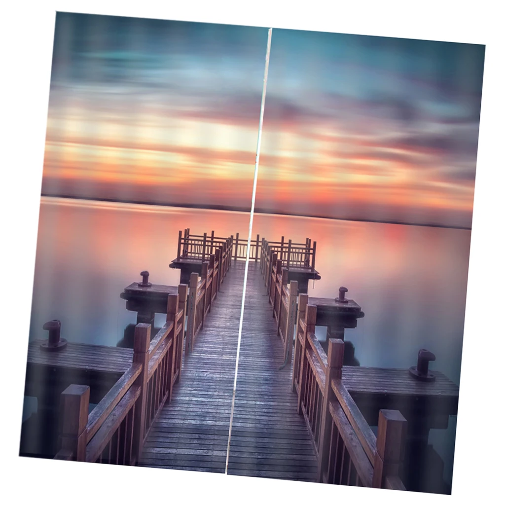 Sunset bridge Практичная обработка окна декоративные Полиэстеровые пейзажи 3D печать картина затемнение занавес, 2 панели/комплект(59'W x 65'L - Color: Sunset bridge