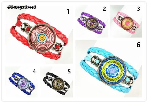 Jiangzimei24pc Bandanna Mandala Flower Glass Cabochon Bracelets Paisley Leather Charm bracelet for women | Украшения и аксессуары