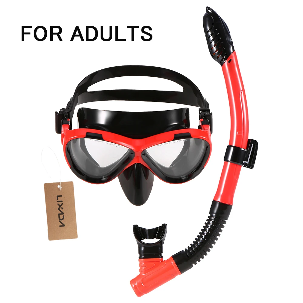 Red for adults Lixada, детская маска для подводного плавания, набор трубок, маска для подводного плавания, очки для дайвинга, плавания, легкое дыхание, сухая трубка - Цвет: Red for adults