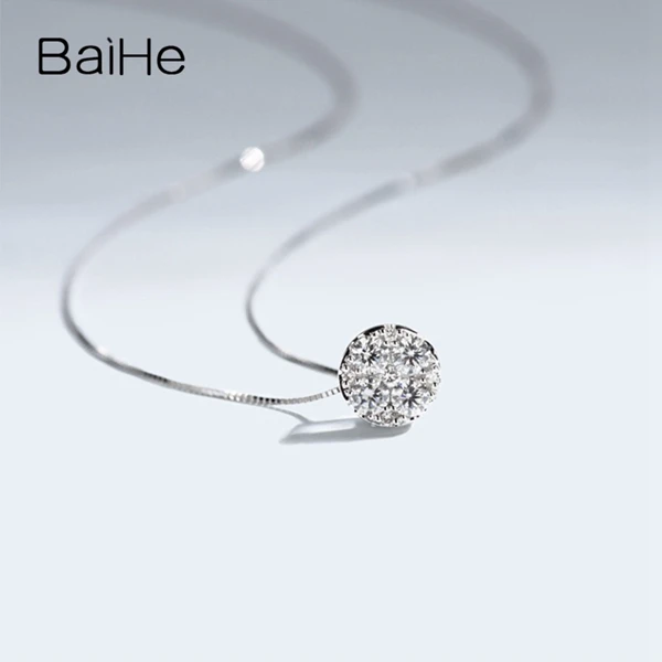 BAIHE Solid 18 K Белое Золото 0.35ct Сертифицированный H/SI круглый натуральные бриллианты женские модные ювелирные изделия Подарочные ожерелья