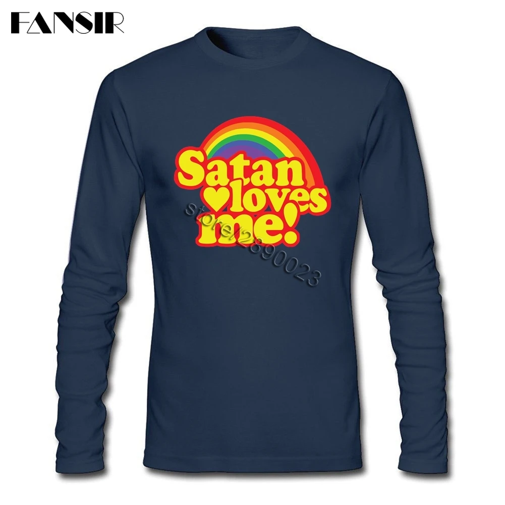 Футболки Сатана любит меня 2 мужские хлопковые футболки с круглым вырезом и