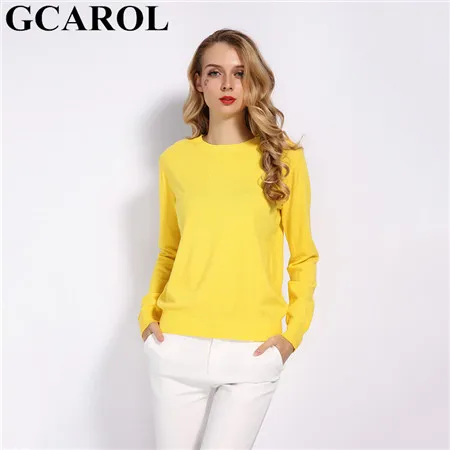 Yellow Женский свитер с круглым вырезом GCAROL, яркий повседневный свитер из 30%-ной шерсти, эластичный вязаный пуловер на осень и зиму размеров S-3XL - Цвет: Yellow
