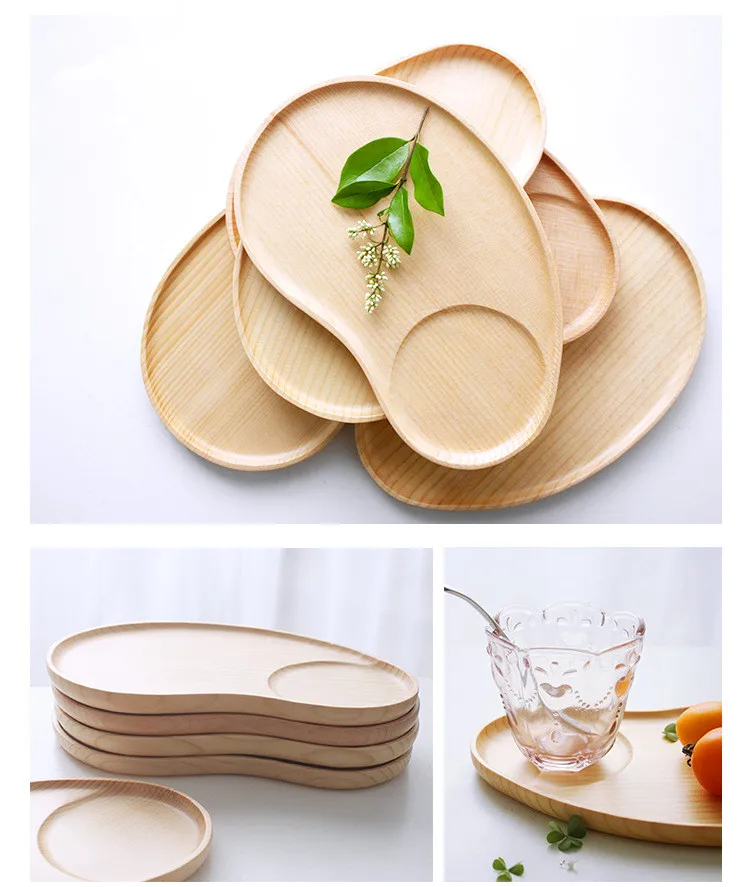 1PC Oval Cake Dish Solid Wooden Waist Shaped Plate Eco-Friendly Tableware Home Restaurant Dishes Plates with Bowl Groove ELC 007 | Дом и сад