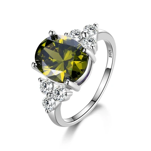 Olive Green Многоцветные женские кольца с овальным драгоценным камнем топаз камни 925 пробы серебряные ювелирные изделия кольцо Свадебная вечеринка Рождественский подарок - Цвет камня: Olive Green