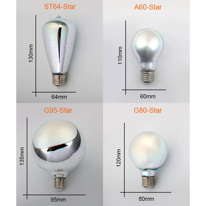 Посеребренные Стекло 3D звезда светодиодный Эдисон лампы 220v A60 ST64 G80 G95 праздника Рождественская декоративная панель светодиодный потолочный светильник Lamparas Bombillas