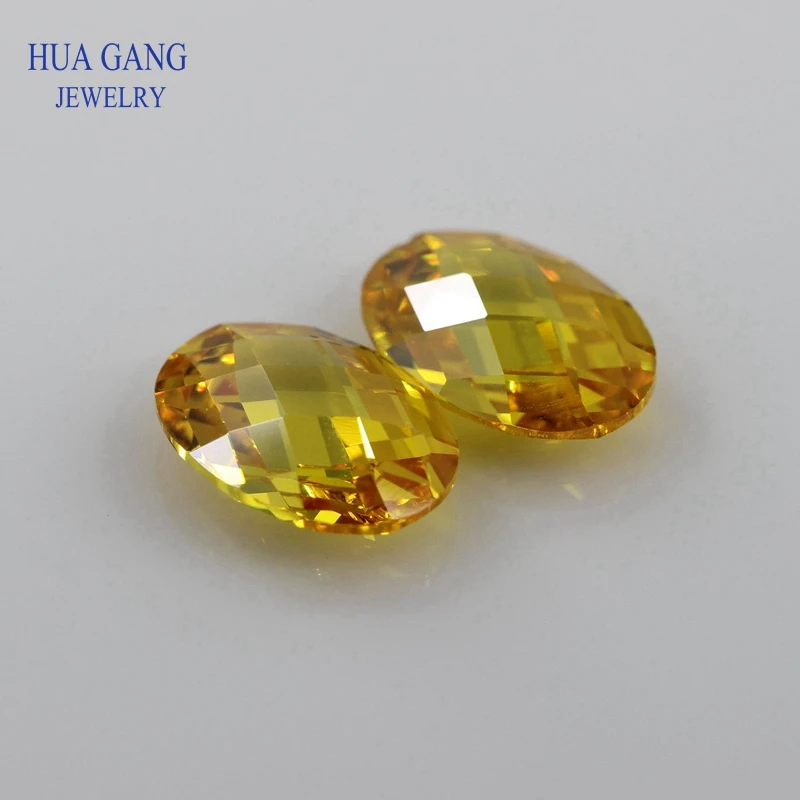 Golden CZ Stone Oval Shape Double Checkerboard Synthetic Gems Yellow Cubic Zirconia For Jewelry Size 3x5~13x18mm Free Shipping | Украшения