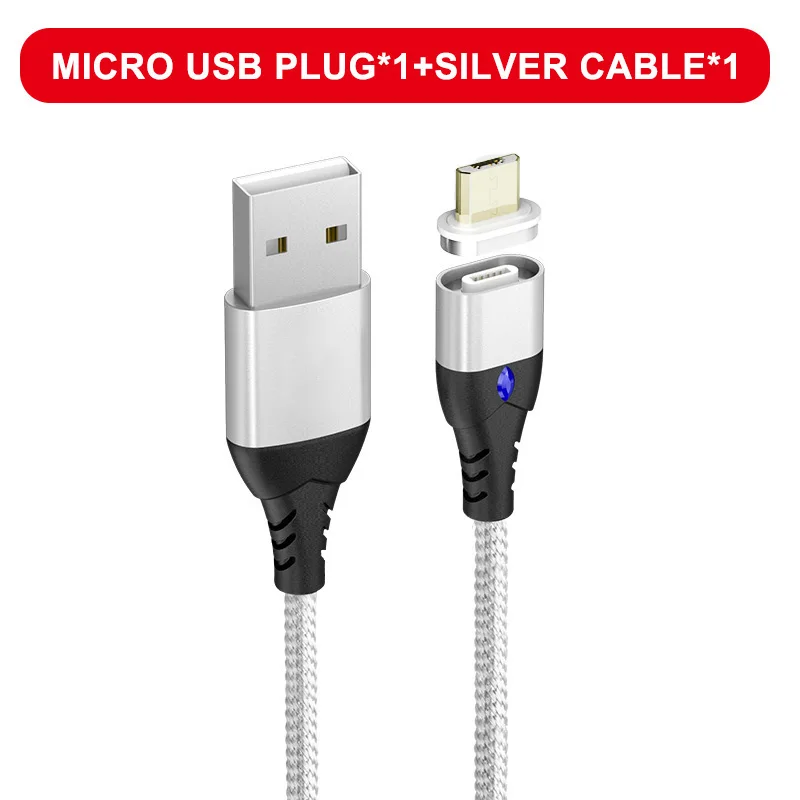 Silver for Micro Магнитный кабель 3A Usb type c кабель Быстрая зарядка для iPhone X S MAX XR 8 7 зарядное устройство для телефона samsung s9 oneplus 6t Передача данных - Цвет: Silver for Micro