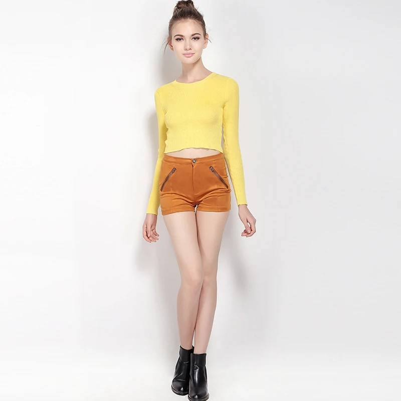 Haoyihui Long Sleeve Ribbing Brief Pullover Slim Sweater Crew O-Neck Soft Basic Crop Top 2018 New Fashion Women Sweaters | Женская