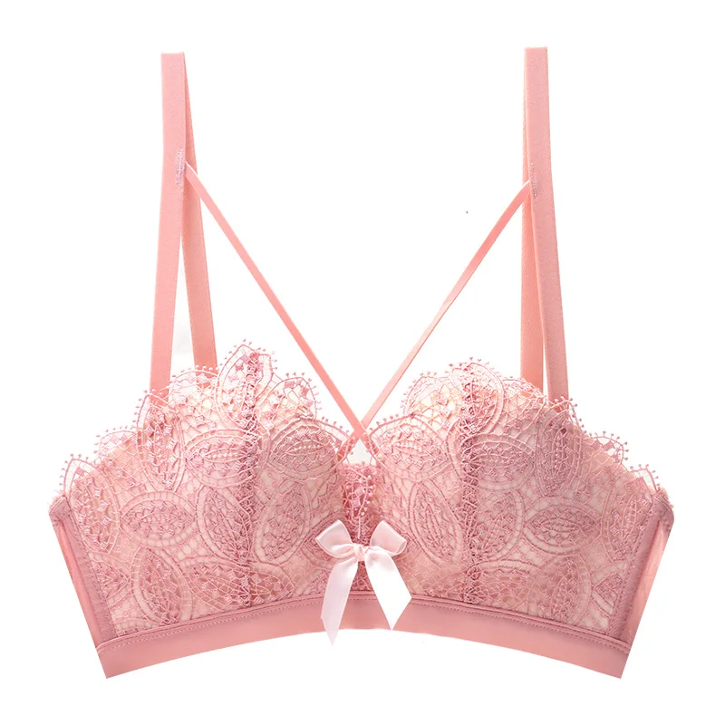 pink bra Meizimei сексуальный комплект бюстгальтера небольшой подкладки для бюстгальтера кружевные трусики супер пуш ап нижнее белье короткий Бюстгалтер для женщин young girl bh - Цвет: pink bra