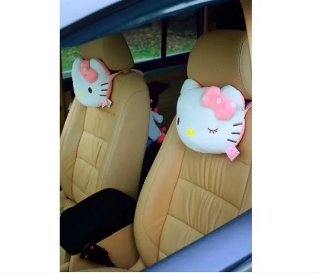 2 шт., розовая Автомобильная подушка hello kitty, подголовник для автомобиля, подушка для шеи, мультяшная плюшевая детская подушка для автомобиля, подголовник для автомобиля, аксессуары для подушек