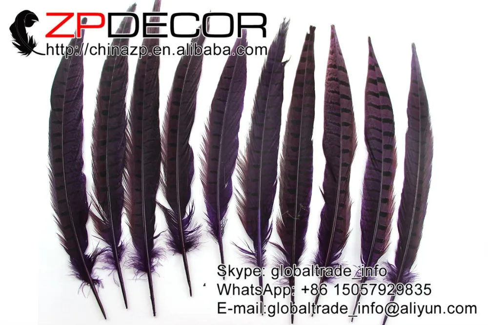 

ZPDECOR 100 pcs/lot 25-30cm(10-12inch) Hand Select Ringneck Pheasant Tails Unique Purple Dyed For Wedding Decorative