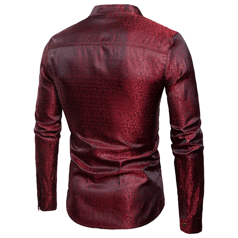 

Shiny nightclub tadpoles pattern hipster yarn-dyed wing collar men long sleeve shirt