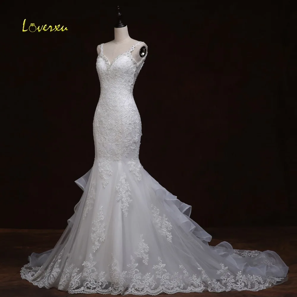 Женское свадебное платье Русалка Loverxu с бисером шикарное аппликацией из органзы