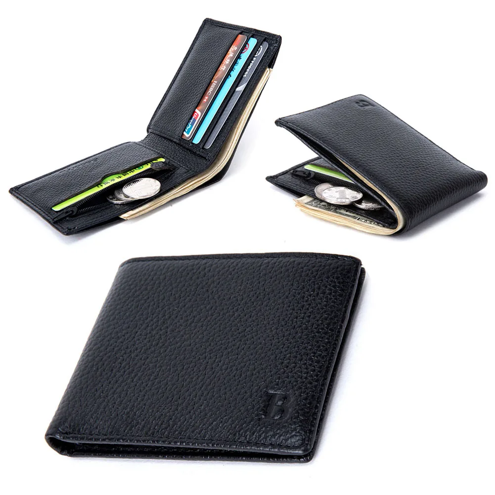 

Hot Selling Fashion Men Genuine Leather Wallet With Coin Pocket Thin Purse Cards Holder Purses -B5